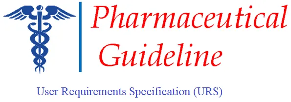 Pharmaceutical Guideline logo with a blue caduceus and the heading User Requirements Specification (URS)