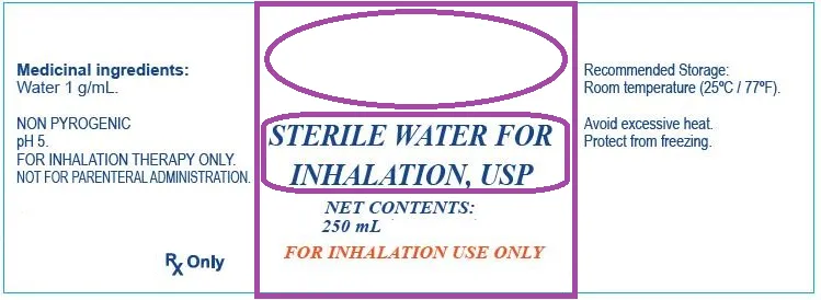 Product label for Sterile Water for Inhalation, USP, 250 mL, marked for inhalation use only