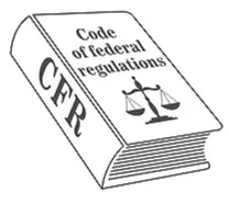 Book labelled Code of Federal Regulations, with CFR on the spine and scales of justice on the cover