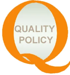 Words Quality Policy inside a large orange letter Q
